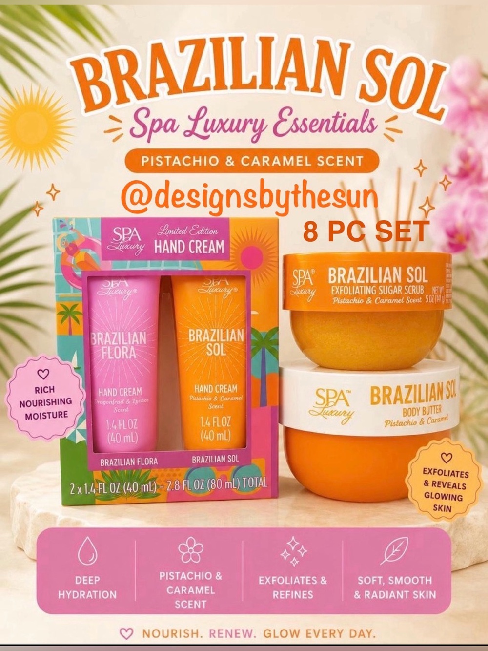 Spa Luxury 🎉Pistachio & Caramel Exfoliating Sugar Scrub & Body Butter 8 pc Set